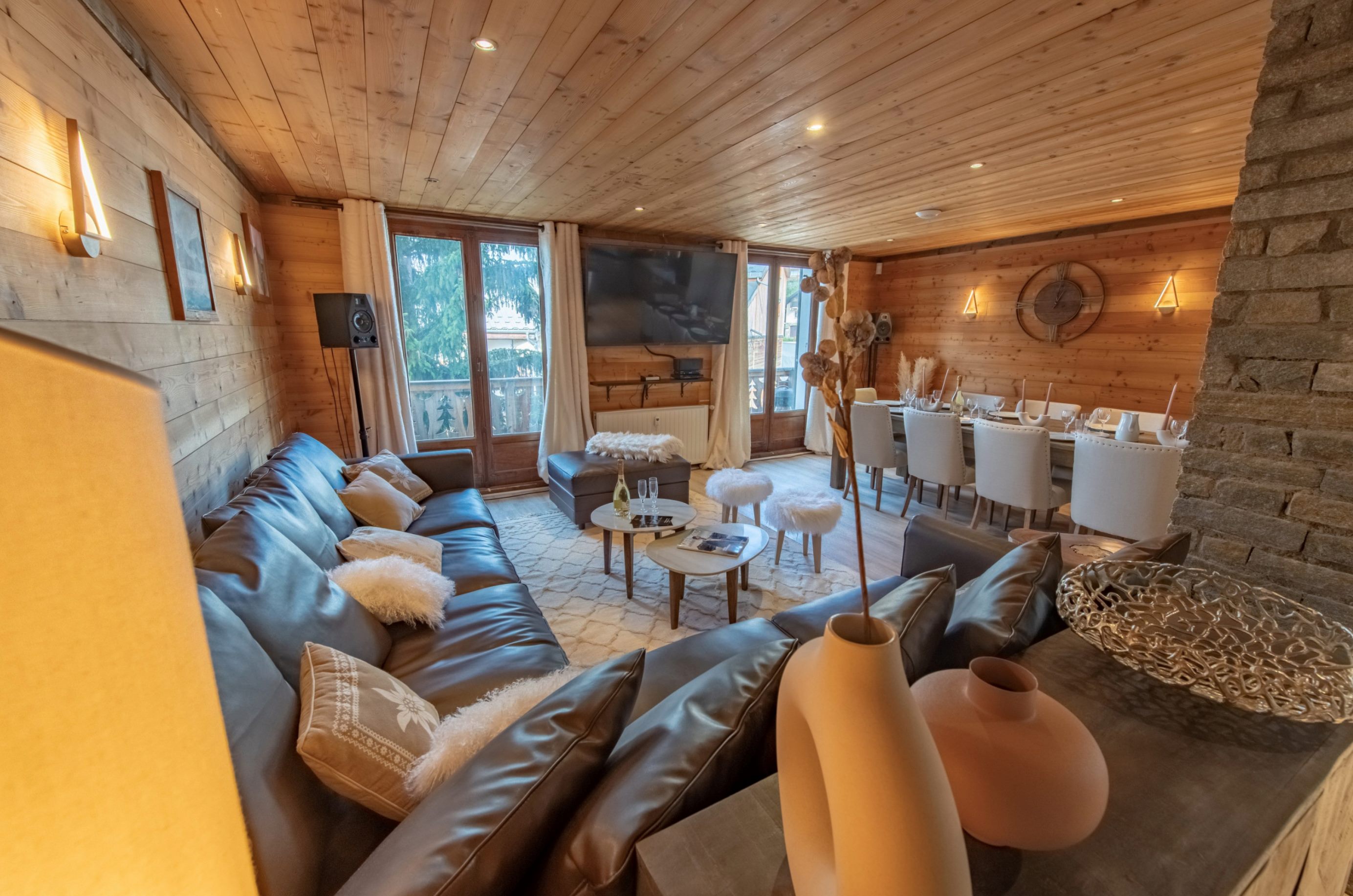 Inside Chalet Magique, the living room